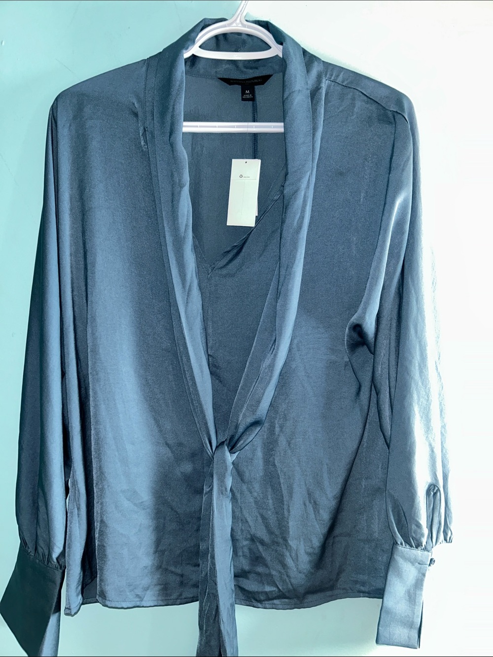 Silky Tie-Front Blouse in Slate Blue